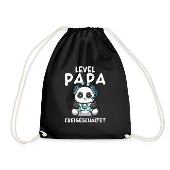 Level Papa freigeschaltet Panda Gamer Vater - Turnbeutel - Schwarz - Vorne