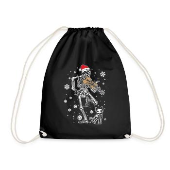 Skelett spielt Violine Katze Weihnachtsmütze - Turnbeutel - Schwarz - Vorne