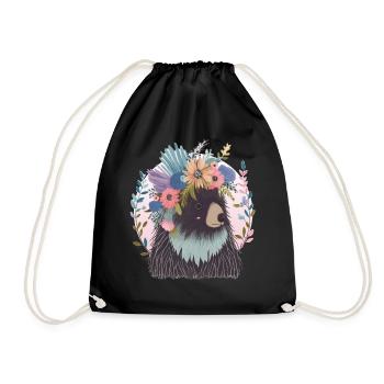 Cute Porcupine Flower Crown Watercolor Floral - Turnbeutel - Schwarz - Vorne