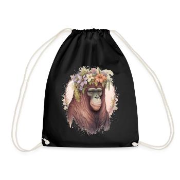 Cute Orangutan Flower Crown Monkey Lover - Drawstring Bag - black - Front