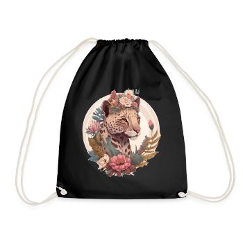 Aquarelle mignonne Ocelot Couronne Couronne Florale - Sac de sport léger - noir - Devant