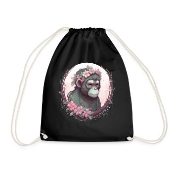 Cute Monkey Flower Crown Monkeys Lover - Drawstring Bag - black - Front