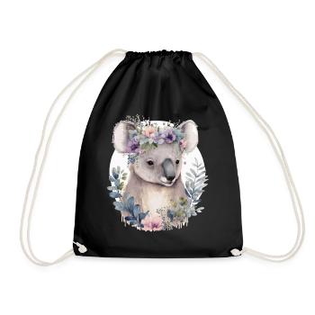 Watercolor Koala Bear Flower Crown Floral - Turnbeutel - Schwarz - Vorne