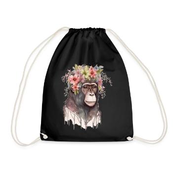Cute Monkey Flower Crown Floral Watercolor - Turnbeutel - Schwarz - Vorne