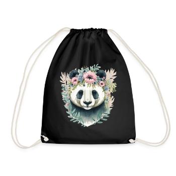 Mignon Panda Ours Fleur Couronne Aquarelle Animal Lov - Sac de sport léger - noir - Devant