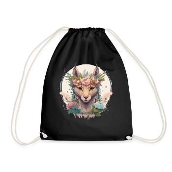 Cute Watercolor Lynx Flower Crown Floral Feline - Turnbeutel - Schwarz - Vorne
