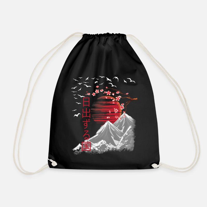 Japan Vintage Japanese Art - Drawstring Bag - black