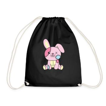 Kawaii Gothic Hase Pastellfarben Gothic Goth Hase - Turnbeutel - Schwarz - Vorne