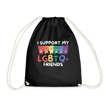 Rainbow Flag Gay Pride LGBTQ Bear - Drawstring Bag - black - Front