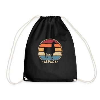 Retro Alpaca Pako Lama Huacaya Alpaca Breeder - Drawstring Bag - black - Front