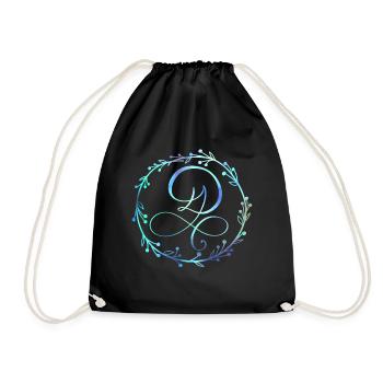 Monogram, Letter D, Calligraphy Ornament - Drawstring Bag - black - Front