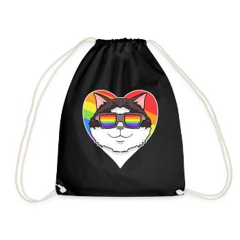 Rainbow - Cat Ragdoll with glasses and heart - Drawstring Bag - black - Front