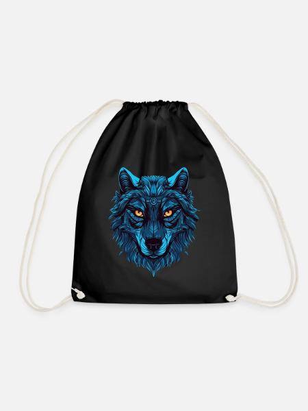 blauer epischer fantasy Wolf detailreich - Turnbeutel - Schwarz