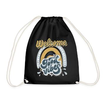Welcome-Good-Vibes, Retro-Vintage Design Saying - Drawstring Bag - black - Front