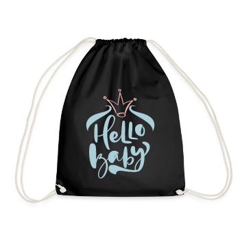 Hello Baby, Baby Shower, Birth, Typography Design - Drawstring Bag - black - Front