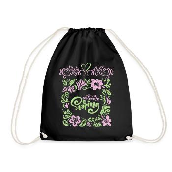 Spring, Saying Welcome-Spring, Typography - Drawstring Bag - black - Front
