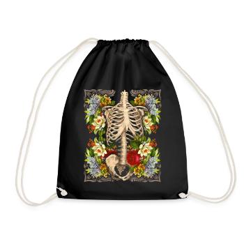 Skeleton with vintage roses, biker design - Drawstring Bag - black - Front