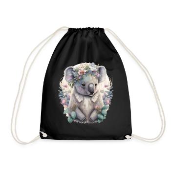 Watercolor Koala Bear Flower Crown Floral Animal L - Turnbeutel - Schwarz - Vorne