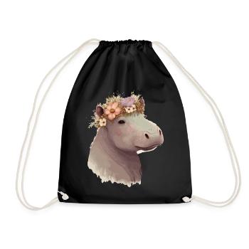 Floral Hippotamus Flower Crown Exotic Animal Lover - Drawstring Bag - black - Front