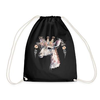 Watercolor Giraffe Flower Crown Exotic Animal Flor - Drawstring Bag - black - Front