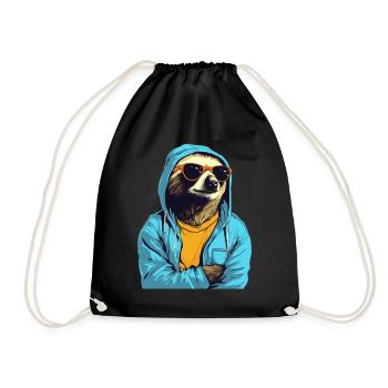 Paresseux cool avec lunettes de soleil, t-shirt jaune - Sac de sport léger - noir - Devant