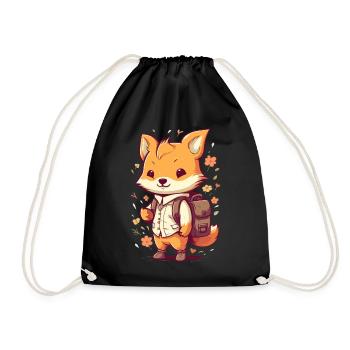 Süßer Cartoon Fuchs mit Rucksack für Kitakinder - Turnbeutel - Schwarz - Vorne