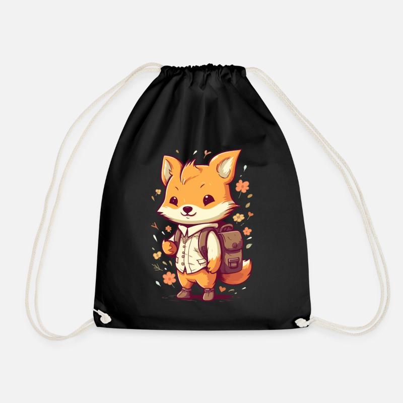 Cute cartoon fox with backpack for kindergarten children - Drawstring Bag - black