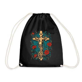 Cross and skull with roses - Gothic aesthetics - Drawstring Bag - black - Front