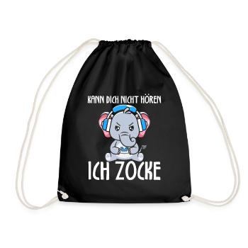 Kann Dich Nicht Hören Ich Zocke Gamer Elefant - Turnbeutel - Schwarz - Vorne