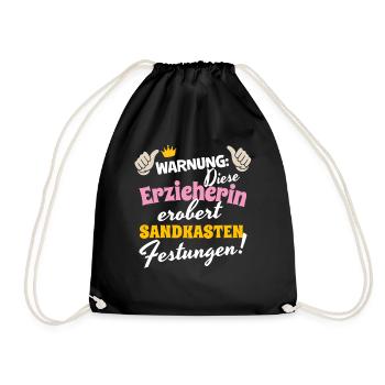 Erzieherin Kita Sandkasten Festungen Eroberin - Turnbeutel - Schwarz - Vorne