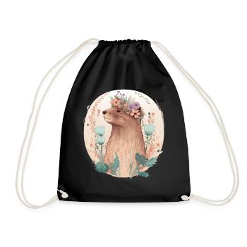 Floral Beaver Flower Crown Watercolor Animal Lover - Turnbeutel - Schwarz - Vorne
