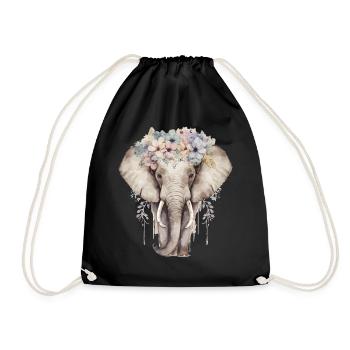 Aquarelle Éléphant Fleur Couronne Afrique Safari Ani - Sac de sport léger - noir - Devant