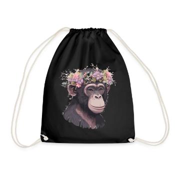 Cute Chimp Chimpanzee Flower Crown Floral Ape Monk - Turnbeutel - Schwarz - Vorne
