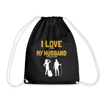 I love my Husband Hiking Trekking Mountain Hiking - Drawstring Bag - black - Front