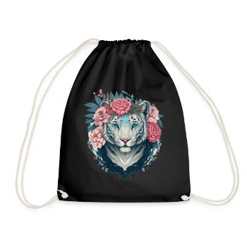 White Bengal Tiger Flower Crown Floral Animal Love - Sac de sport léger - noir - Devant