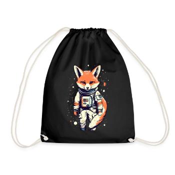 Cute Fox in Space - Astronaut Cartoon Design - Drawstring Bag - black - Front