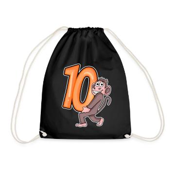 10 birthday 10 years old with animal motif - ten - Drawstring Bag - black - Front