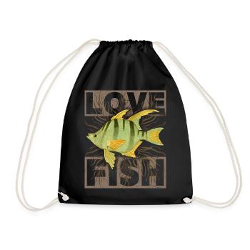Love Fish Saying Vintage Fish, Fish Illustration - Drawstring Bag - black - Front