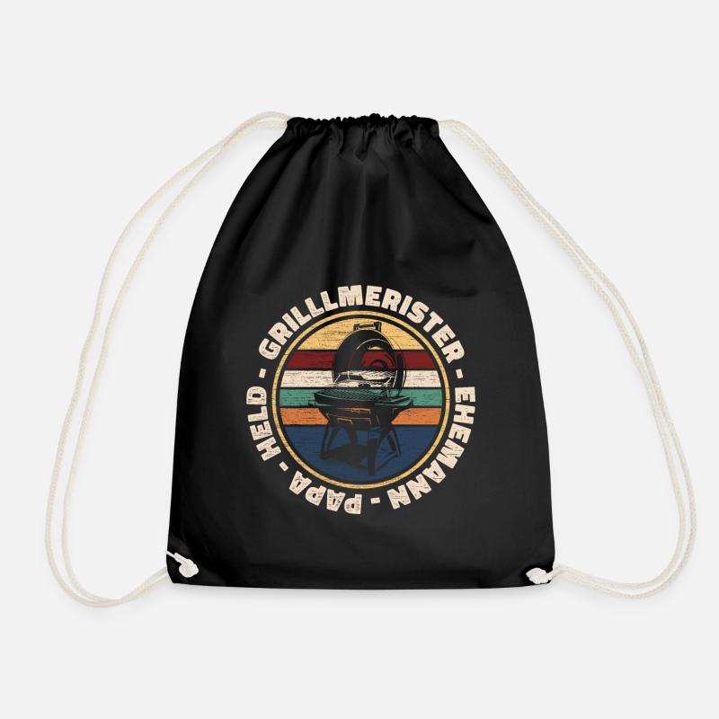 Grillmeister Papa Held Ehemann Grillen BBQ Retro - Turnbeutel - Schwarz