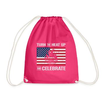 USA Independence Barbecue American Flag BQQ Grill - Drawstring Bag - fuchsia - Front