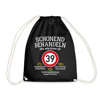 39. Geburtstag Schonend Behandeln 39 Alte Kiste 39 - Turnbeutel - Schwarz - Vorne