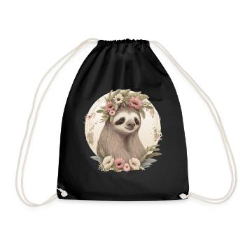 Watercolor Sloth Flower Crown Floral Animal Lover - Turnbeutel - Schwarz - Vorne