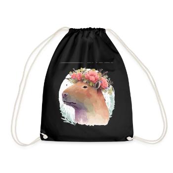 Watercolor Capybara Rodent Flower Crown Animal Lov - Turnbeutel - Schwarz - Vorne