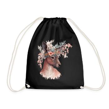 Cute Kangaroo Flower Crown Floral Kangaroo Lover - Drawstring Bag - black - Front