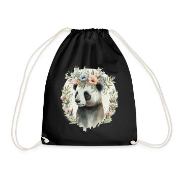 Aquarelle mignonne Panda Bear Fleur Couronne Florale - Sac de sport léger - noir - Devant