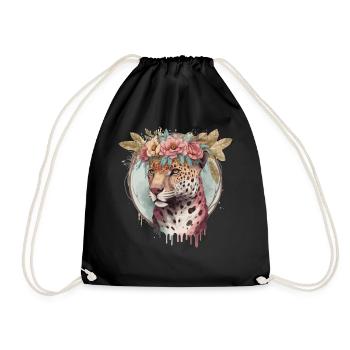 Couronne de fleurs jaguar amoureux des animaux floraux - Sac de sport léger - noir - Devant