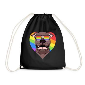 Rainbow - Dog Pit Bull with glasses - Drawstring Bag - black - Front