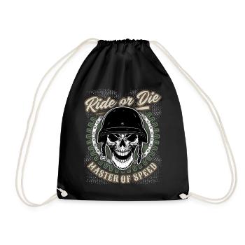 Totenkopf Biker-Skull mit Helm, Motorradfahrer - Turnbeutel - Schwarz - Vorne