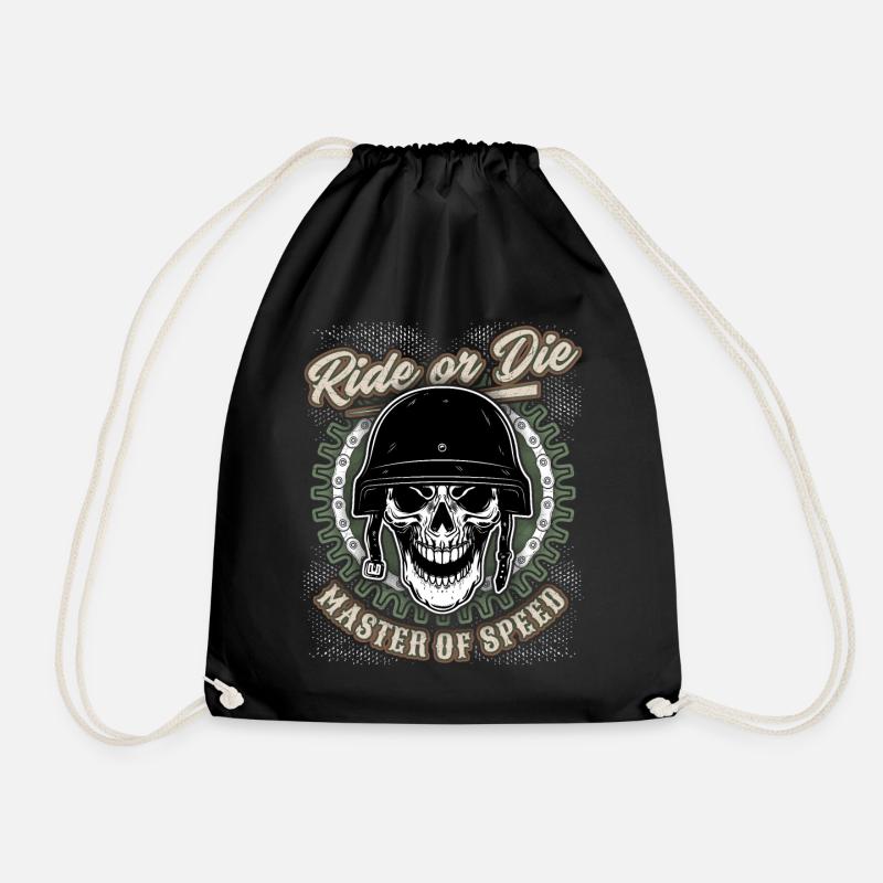 Totenkopf Biker-Skull mit Helm, Motorradfahrer - Turnbeutel - Schwarz