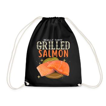 Salmon, Salmon, Salmon Steak Grilled Salmon - Drawstring Bag - black - Front